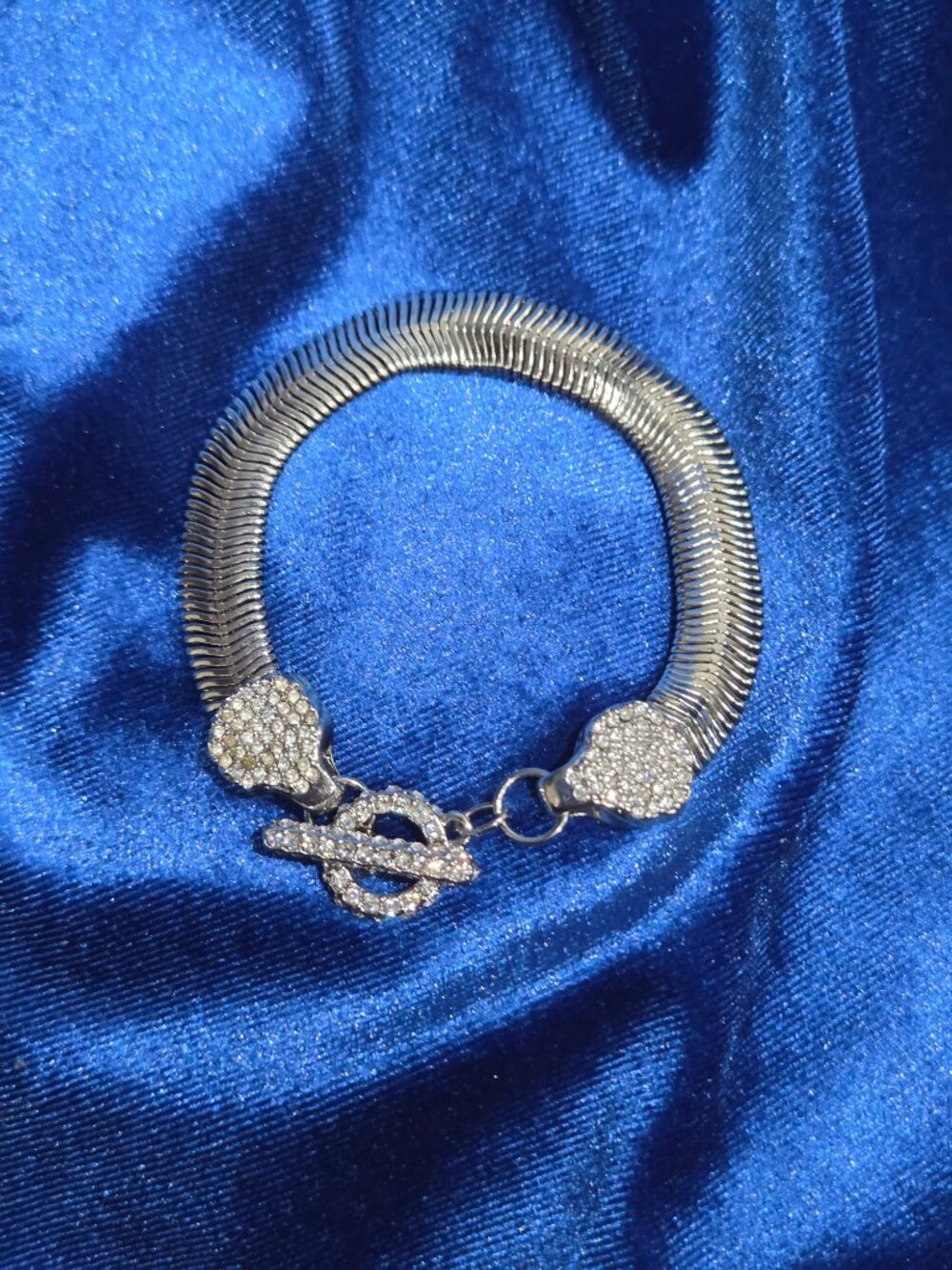 Silvertone Rhinestone Wide Chain Bracelet - Picture 5 of 7